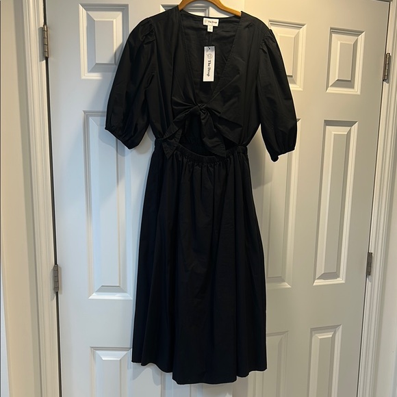 The Drop Dresses & Skirts - Black Ruched Tie Front Midi Dress